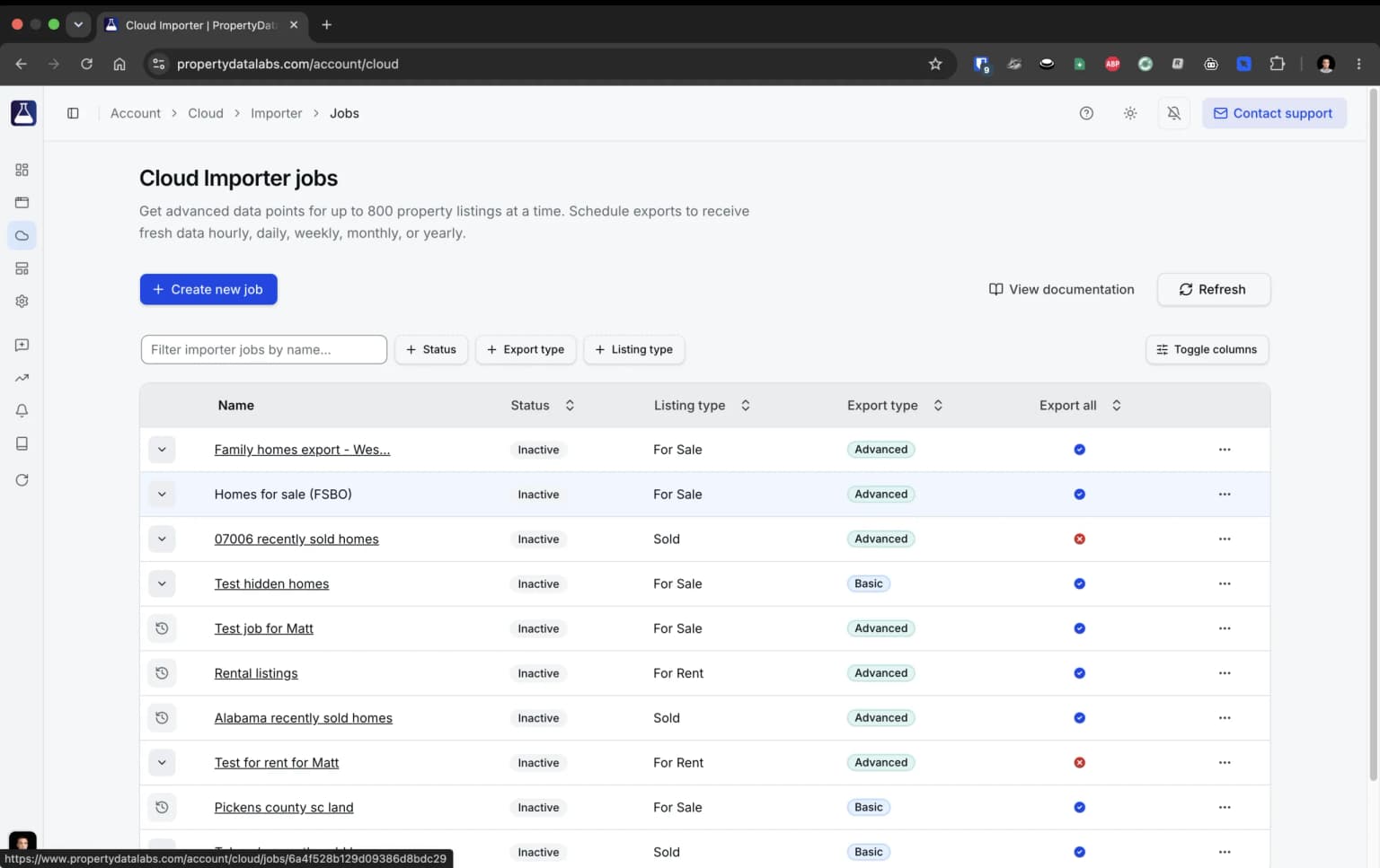PropertyDataLabs Cloud Importer processing a Zillow property search