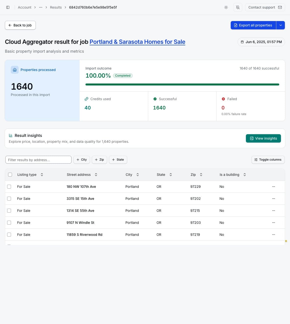 Completed Cloud Aggregator result with combined properties