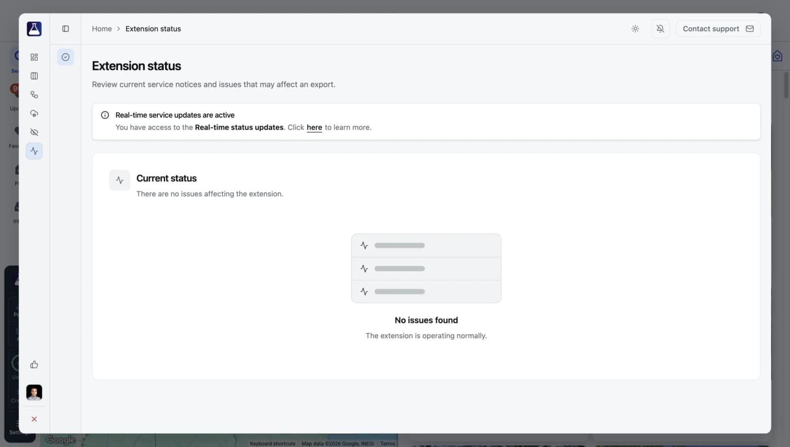 the real-time status updates tab in the sidebar