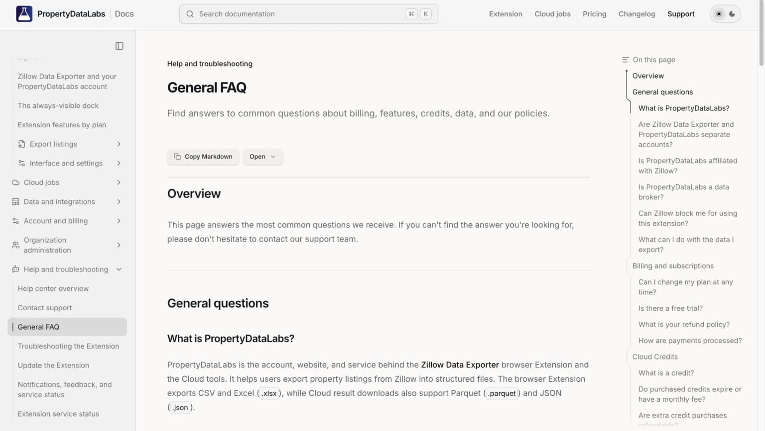Zillow Data Exporter faq page