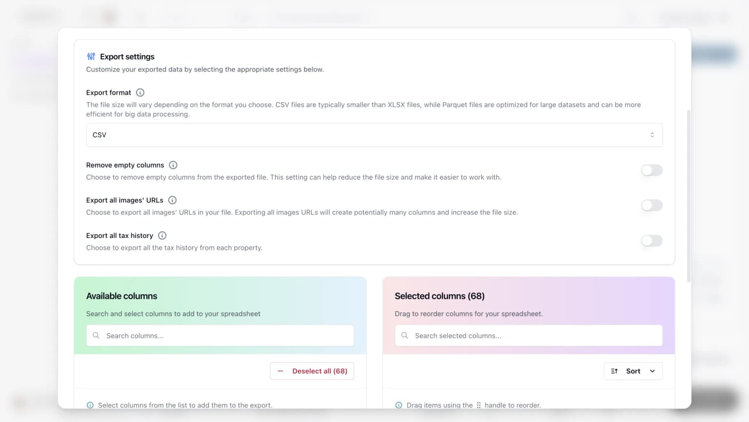 Cloud Importer property field selection interface