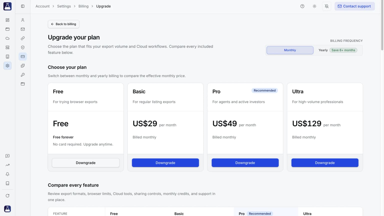 Trial subscription page of Zillow Data Exporter